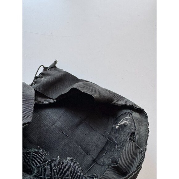 Vintage Black Woven Ribbed Straw Faille Grosgrain Chin Strap Juliet Hat - Picture 10 of 13